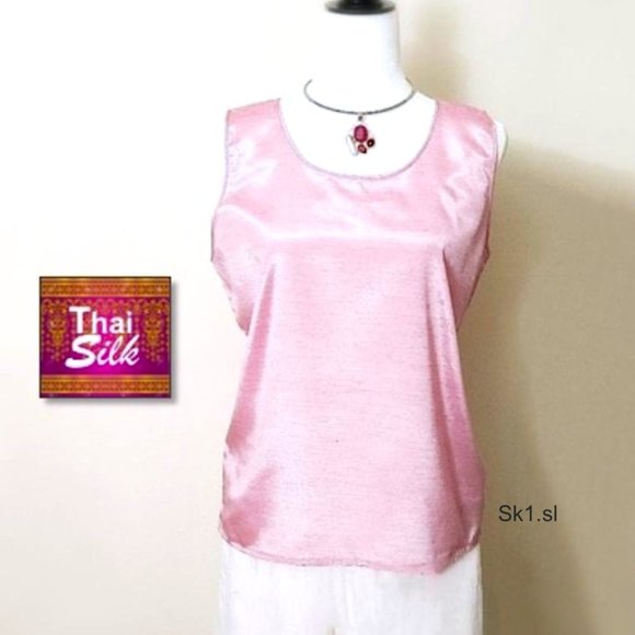 SIAM SILK 100% Thai Silk PINK Womens Tank Top Slip-on Round Neckline Sleeveless - Picture 1 of 12